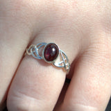 Garnet Aquarius birthday silver ring