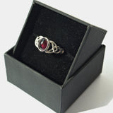 Garnet January birthday silver ring in gift box