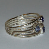 Tanzanite triple stone textured silver ring