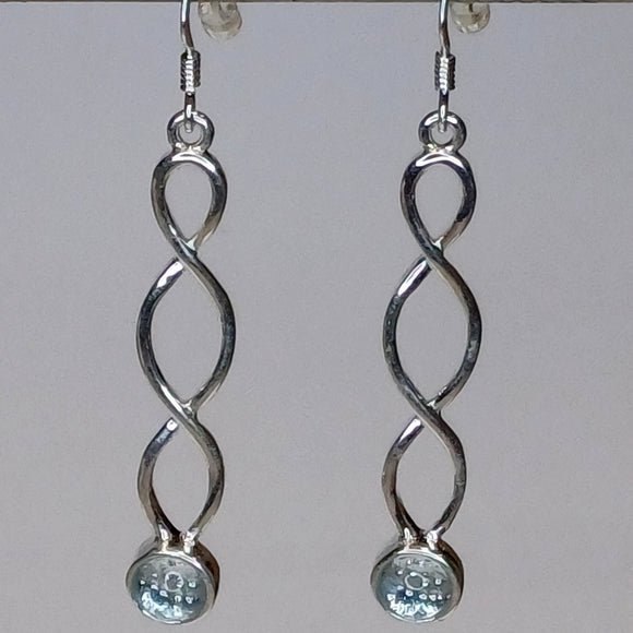 Aquamarine silver Celtic drop earrings