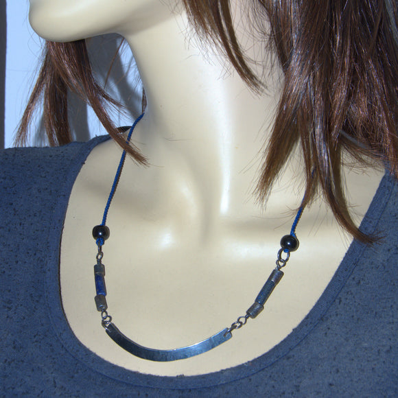 Bog Oak, Lapis and silver necklace