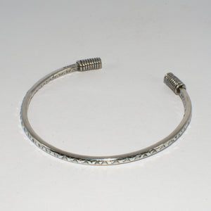 solid silver slim patterned open bangle