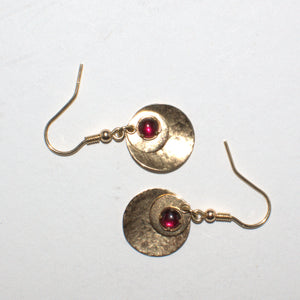 solid 9ct gold Garnet drop earrings