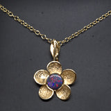 solid 9ct gold Australian Opal flower pendant necklace
