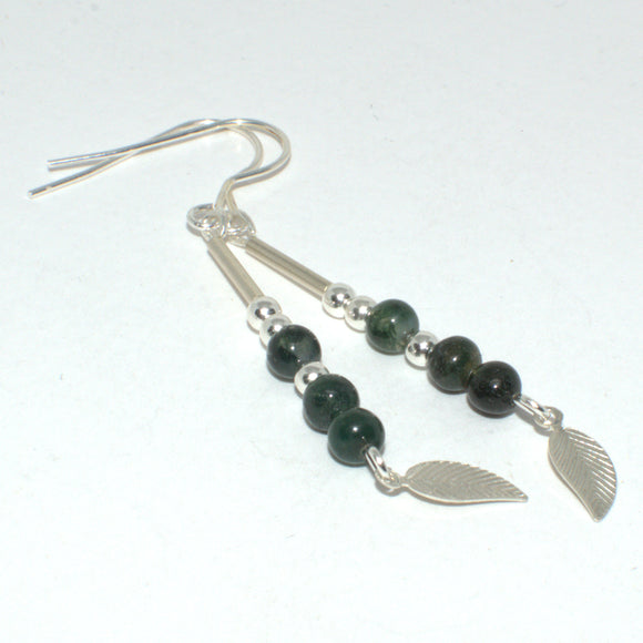 silver and Moss Agate dangle earrings