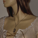 Moss Agate solid silver necklace on model