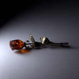 Vintage Amber and silver rose brooch
