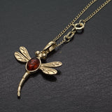 yellow gold and Amber dragonfly necklace