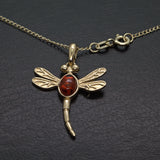 solid gold and Amber dragonfly pendant necklace