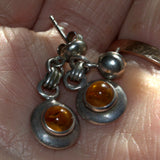 Amber and silver vintage drop stud earrings