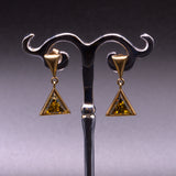 green Amber solid gold triangular drop earrings