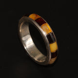 Solid 925 silver Amber channel inlay ring