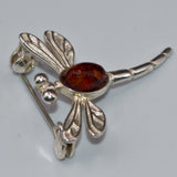 Amber solid 925 silver nature brooch