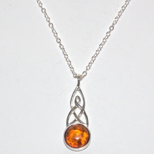 solid silver Amber Celtic pendant