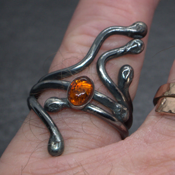 Handcrafted silver and Amber ring