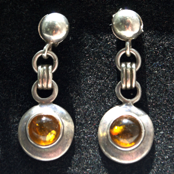 Amber and silver vintage drop stud earrings