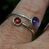 silver Amethyst and Garnet adjustable ring