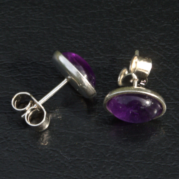 oval Amethyst silver stud earrings