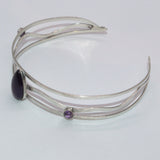 3 strand silver and Amethyst cuff bangle