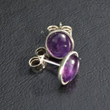 oval Amethyst silver stud earrings