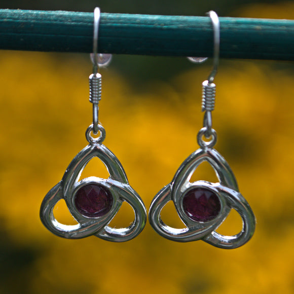Amethyst and silver Celtic knot earrings
