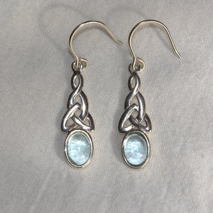 Aquamarine silver Celtic drop earrings