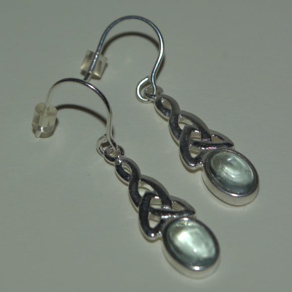 Celtic Aquamarine silver drop earrings