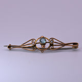 9c gold, Aquamarine and Seed Pearl bar brooch