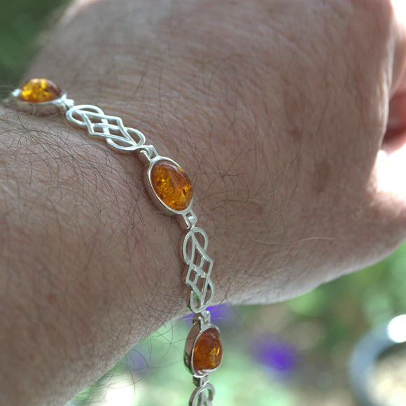 Celtic Amber and silver bracelet