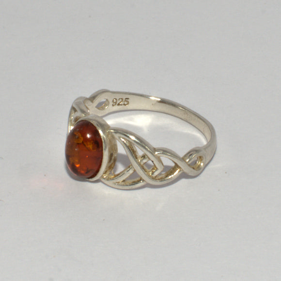 solid 925 silver Amber ring