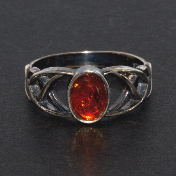 Celtic solid 925 silver and Baltic Amber ring