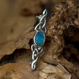 Celtic Opal and solid 925 silver bar brooch