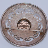 Celtic solid silver smokey Quartz brooch, back view