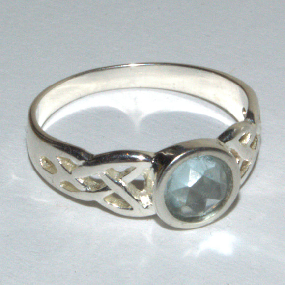 Aquamarine silver Celtic ring