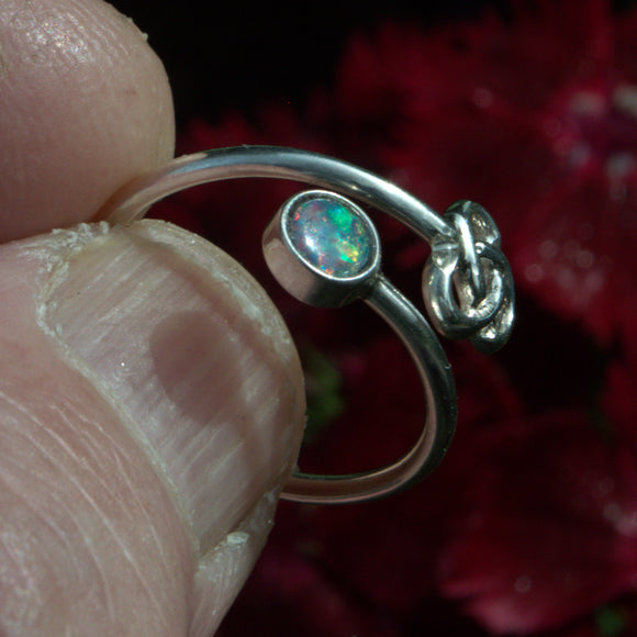 Opal and silver Celtic adjustable ring