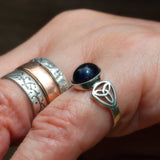 Celtic Iolite solid 925 silver ring shown on finger