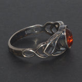 Celtic Baltic Amber solid silver ring, side view