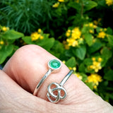 Emerald and solid silver Celtic ring