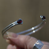 Garnet solid silver double wire bracelet