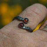 2 stone Garnet and silver open ring