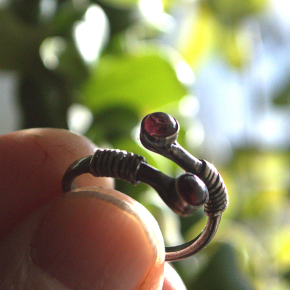 Garnet and silver adjustable ring