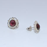 solid 925 silver Garnet ear studs