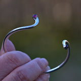 Garnet and solid silver open twist bangle