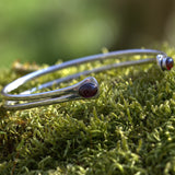 Garnet solid silver double wire bangle
