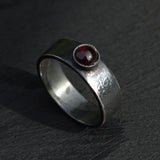 handmade solid silver Garnet textured ring