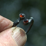 Garnet and silver wire wrapped open ring