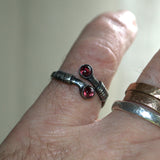 Pisces birthstone Garnet and silver adjustable ring