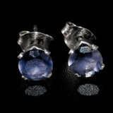 solid 925 silver ear studs featuring violet blue gemstones