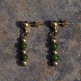 Jade and yellow gold bead drop earrings