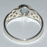 silver and Aquamarine ring, back view